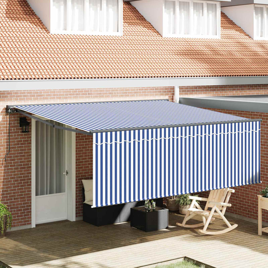 Inklapbare Luifel Blauw En Wit 400 × 300 Cm Blauw En Wit (Anthraciet Frame)