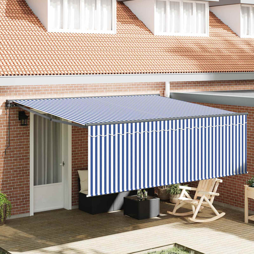 Inklapbare Luifel Blauw En Wit 400 × 300 Cm Blauw En Wit (Anthraciet Frame)