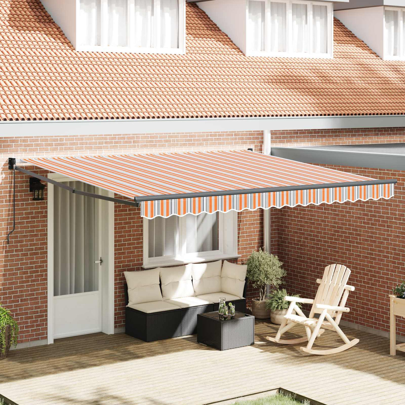 Uitschuifbare Luifel Meerkleurig 400 × 300 Cm Oranje/Grijs/Blauw/Wit (Anthraciet Frame)