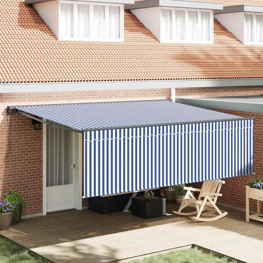 Inklapbare Luifel Blauw En Wit 400 × 300 Cm Blauw En Wit (Anthraciet Frame)