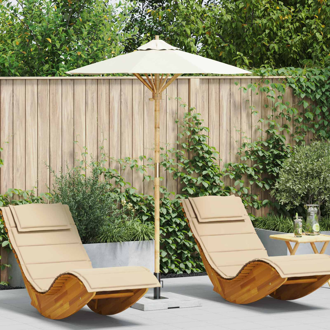 Tuinparasol Crème Wit Ø 150 X 210 Cm Bamboe
