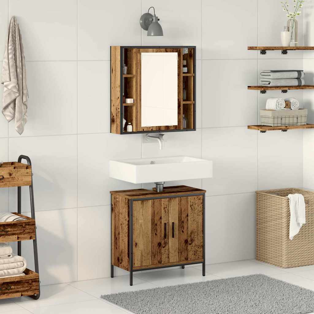 vidaXL Ensemble de mobilier de salle de bain avec étagère 2 pcs Marron
