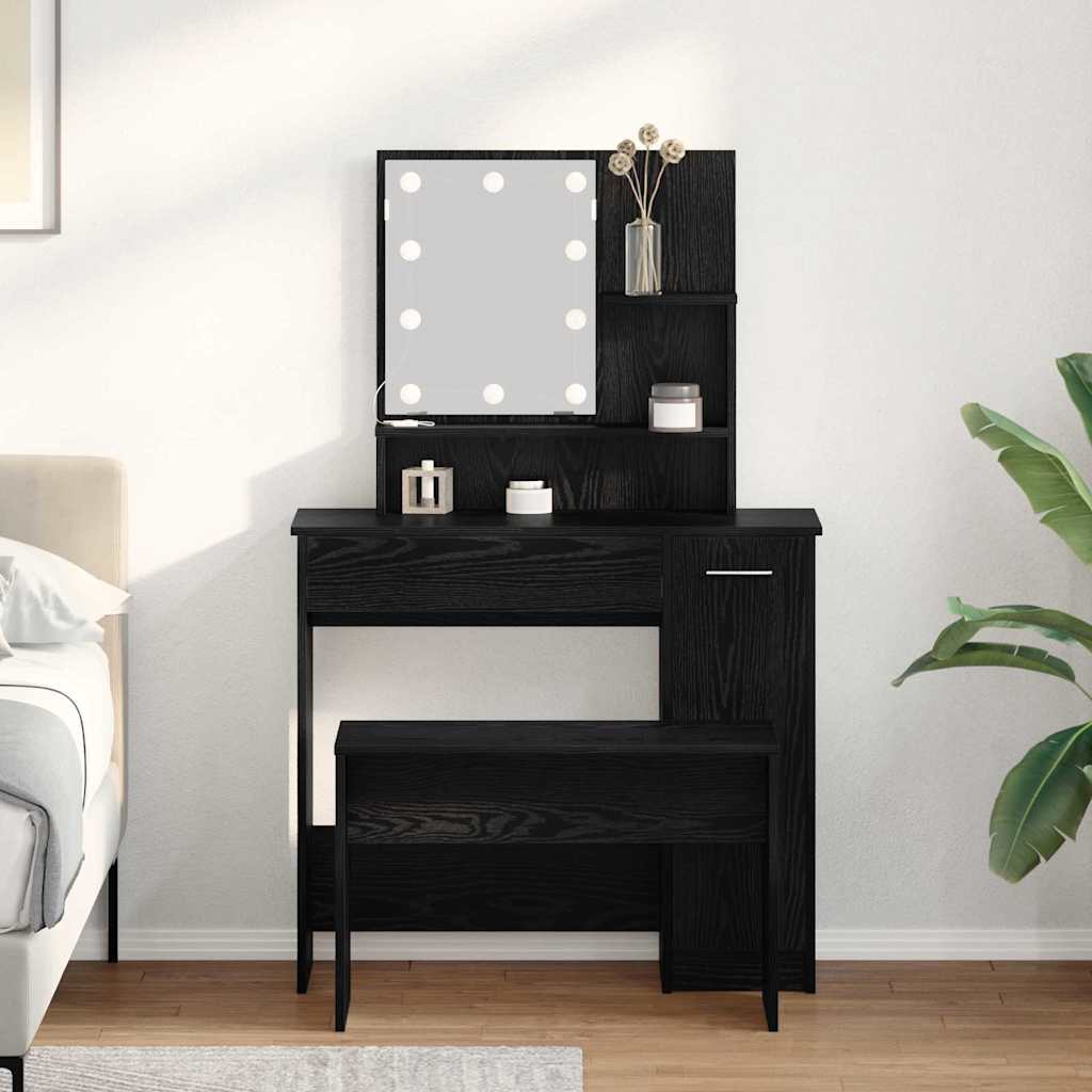 vidaXL Ensemble de table de maquillage LED avec porte 2 pcs Chêne noir