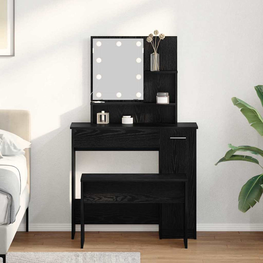 vidaXL Ensemble de table de maquillage LED avec porte 2 pcs Chêne noir