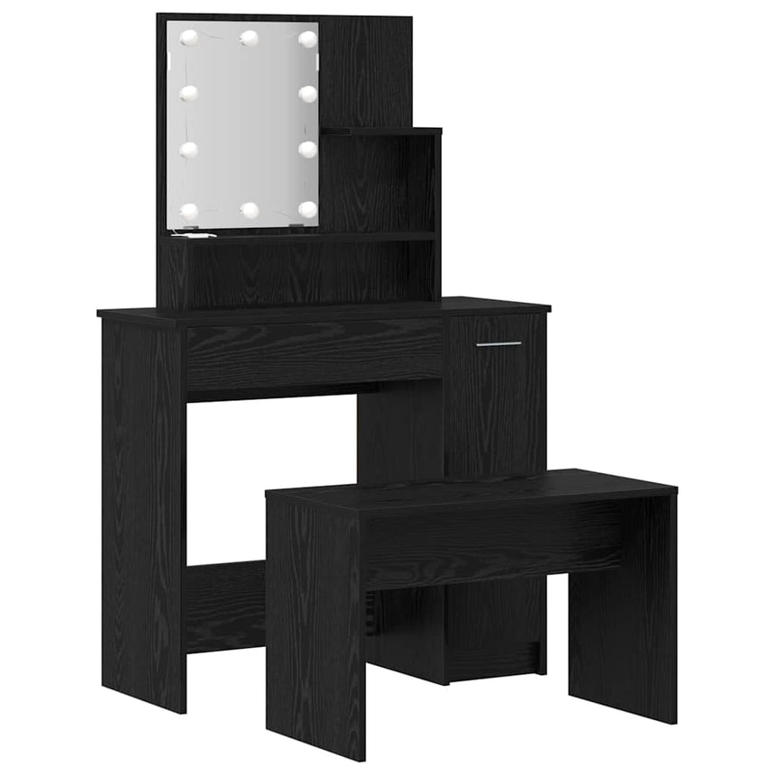 vidaXL Ensemble de table de maquillage LED avec porte 2 pcs Chêne noir