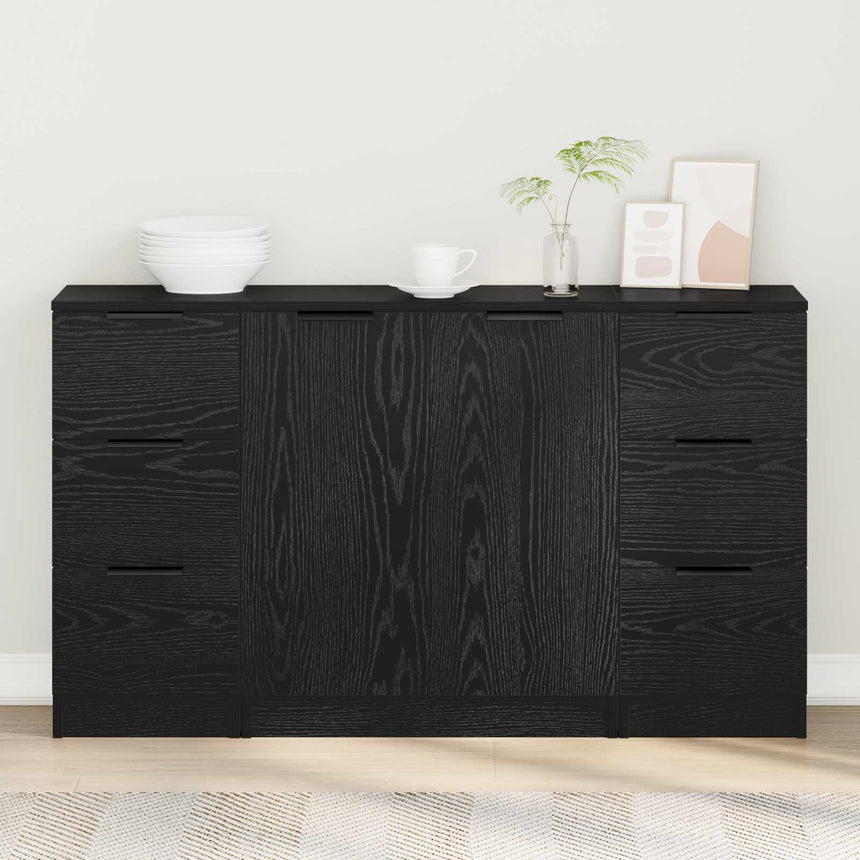 vidaXL Buffet avec tiroir 3 pcs Chêne noir Bois d'ingénierie