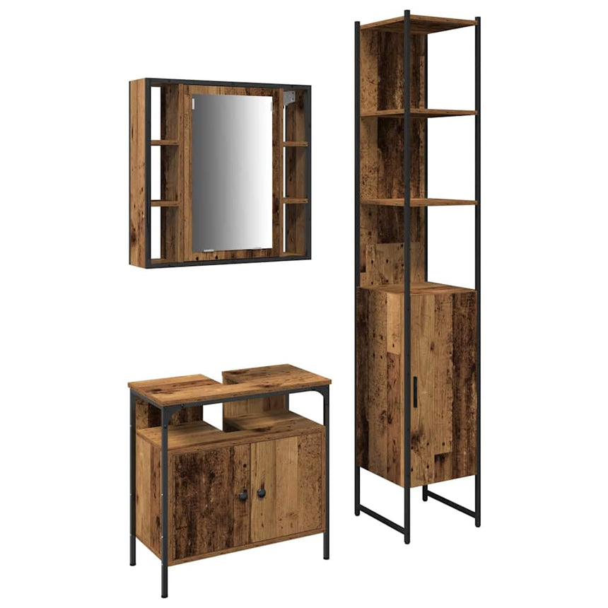 vidaXL Ensemble de mobilier de salle de bain 3 pcs Bois Ancien