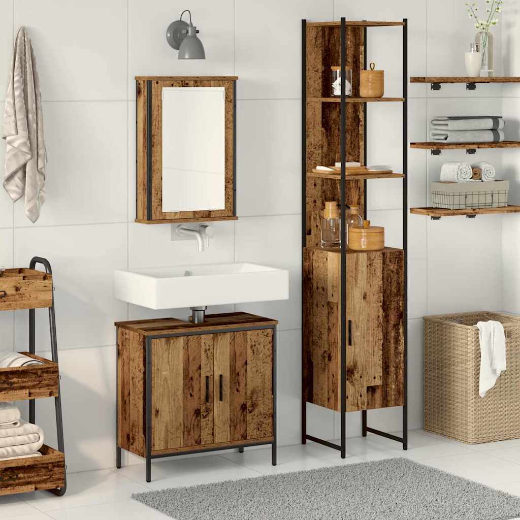 vidaXL Ensemble de mobilier de salle de bain avec étagère 3 pcs Marron