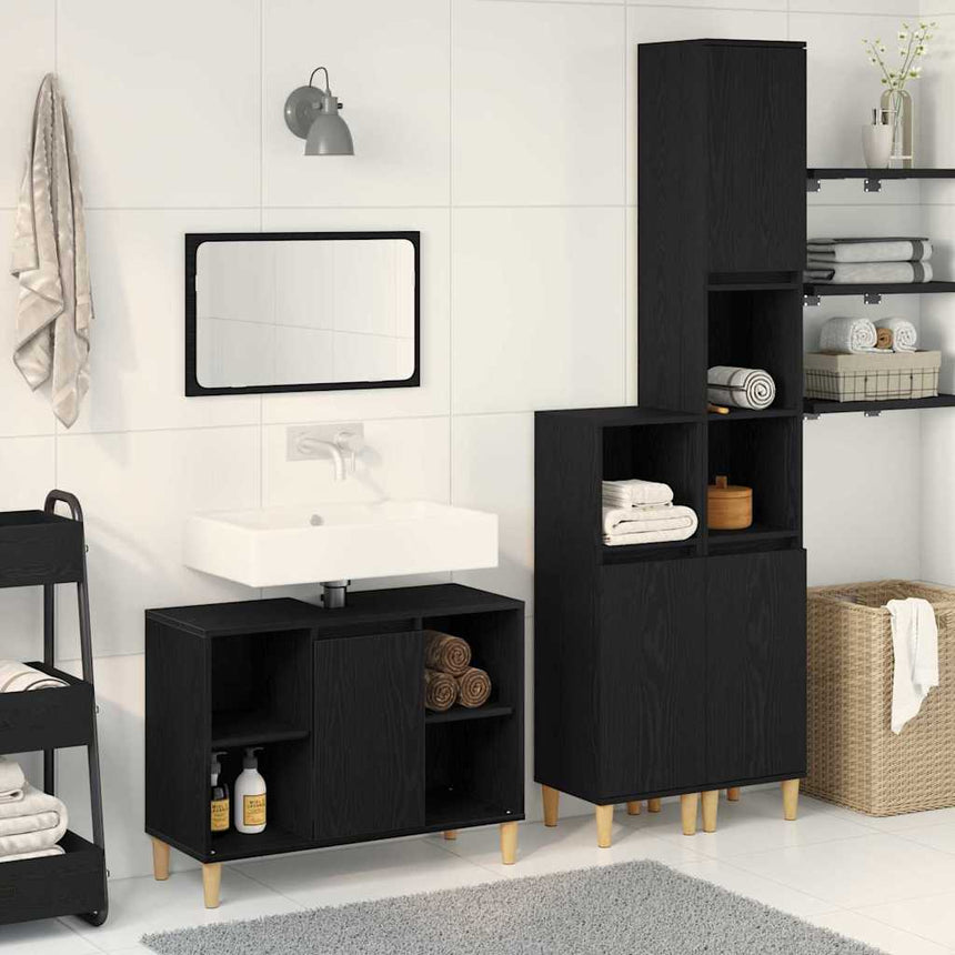 vidaXL Ensemble de mobilier de salle de bain avec stockage 3 pcs Noir