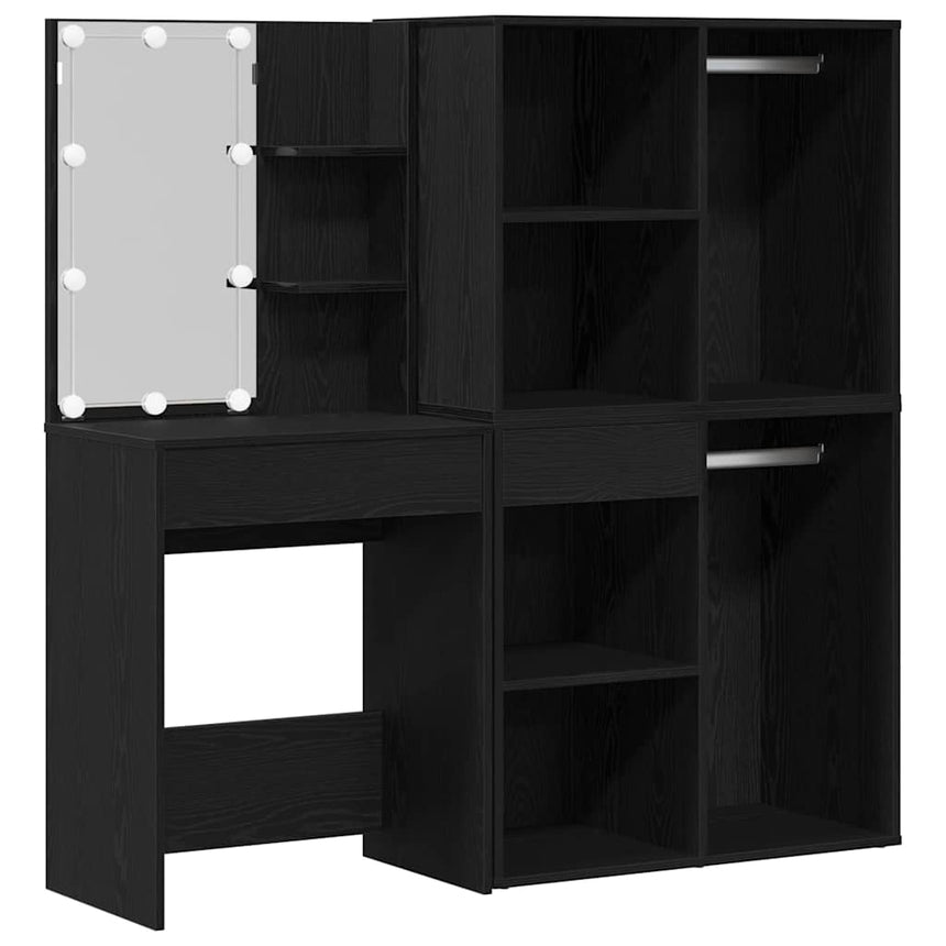vidaXL Ensemble de table de maquillage LED avec tiroir Chêne noir