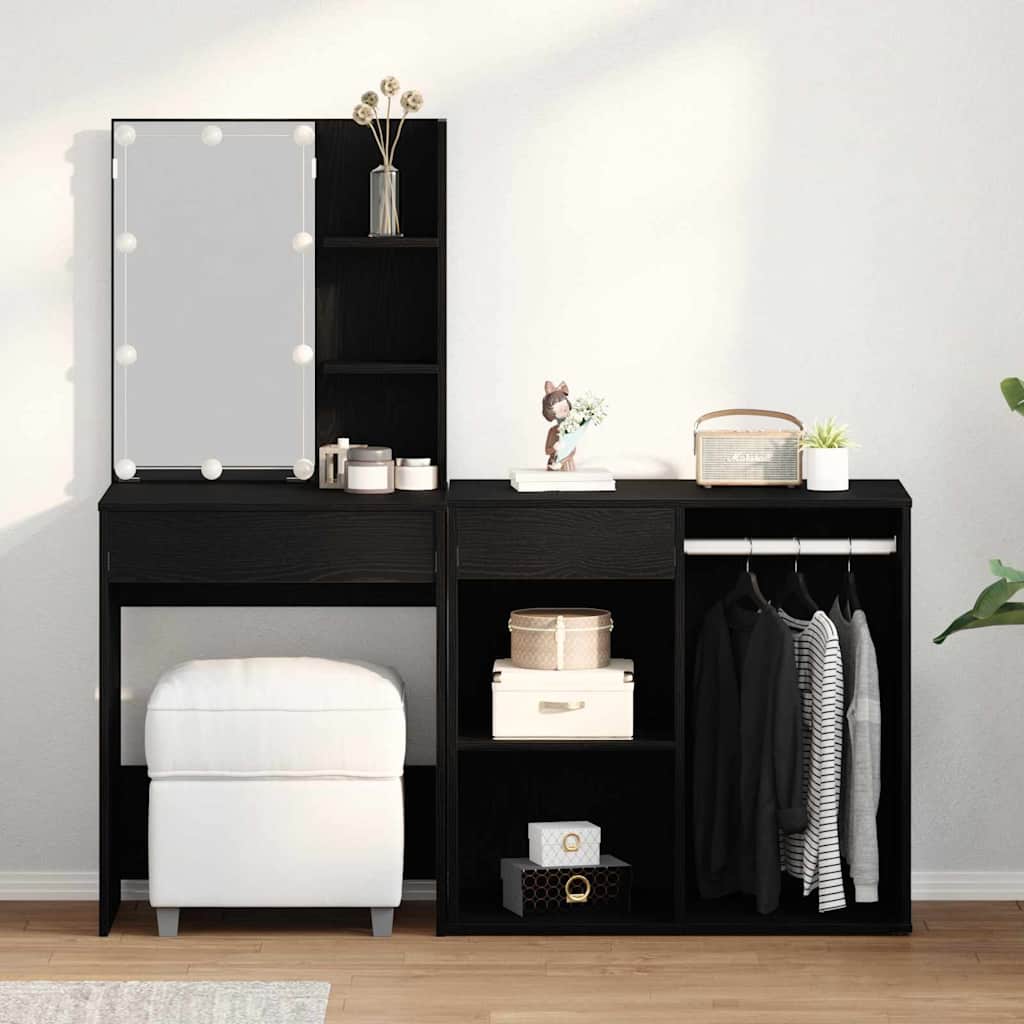 vidaXL Ensemble de table de maquillage LED avec tiroir Chêne noir