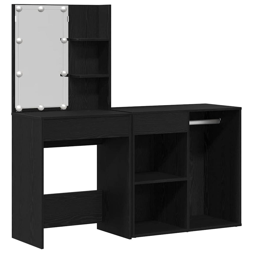 vidaXL Ensemble de table de maquillage LED avec tiroir Chêne noir