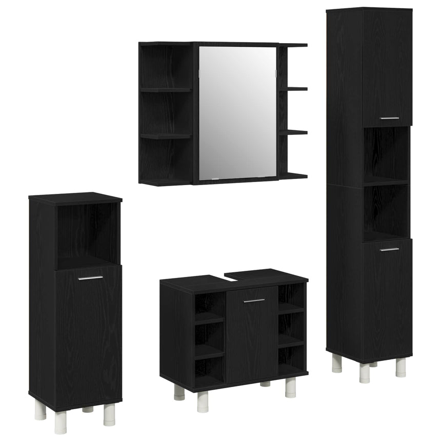 vidaXL Ensemble de mobilier de salle de bain avec étagère 4 pcs Noir