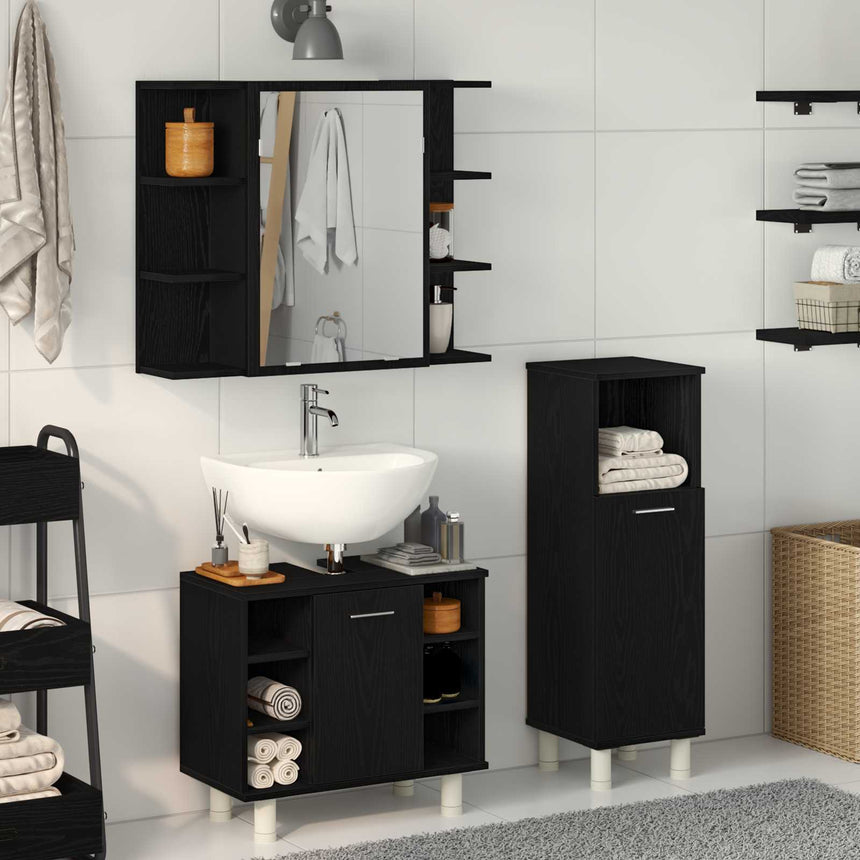 vidaXL Ensemble de mobilier de salle de bain avec étagère 3 pcs Noir