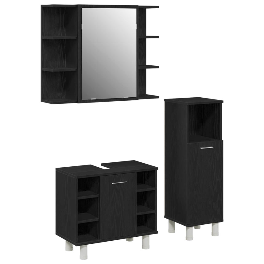 vidaXL Ensemble de mobilier de salle de bain avec étagère 3 pcs Noir