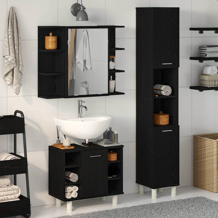 vidaXL Ensemble de mobilier de salle de bain avec étagère 3 pcs Noir