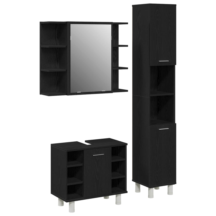 vidaXL Ensemble de mobilier de salle de bain avec étagère 3 pcs Noir