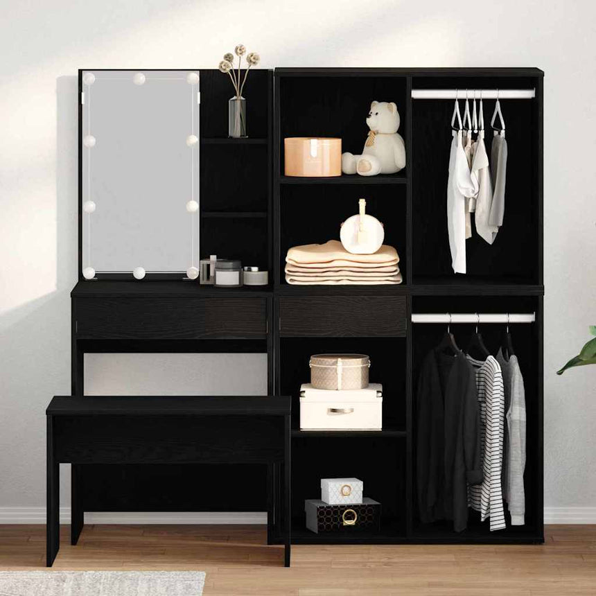 vidaXL Ensemble de table de maquillage avec LED 4 pcs Chêne noir