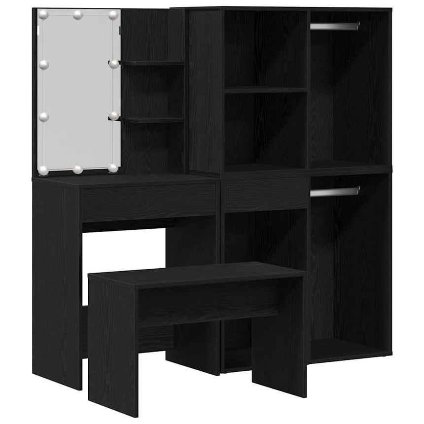 vidaXL Ensemble de table de maquillage avec LED 4 pcs Chêne noir