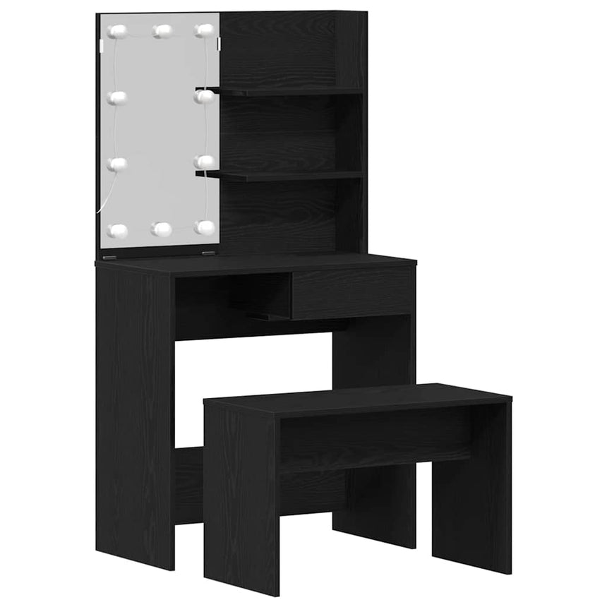 vidaXL Ensemble de table de maquillage LED 2 pcs Chêne noir