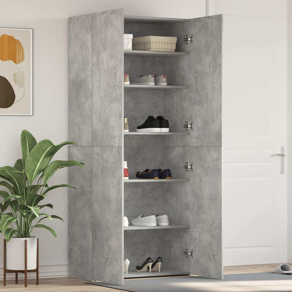 Schoenenkast Met Plank Grijs 80 X 35.5 X 180 Cm Bewerkt Hout