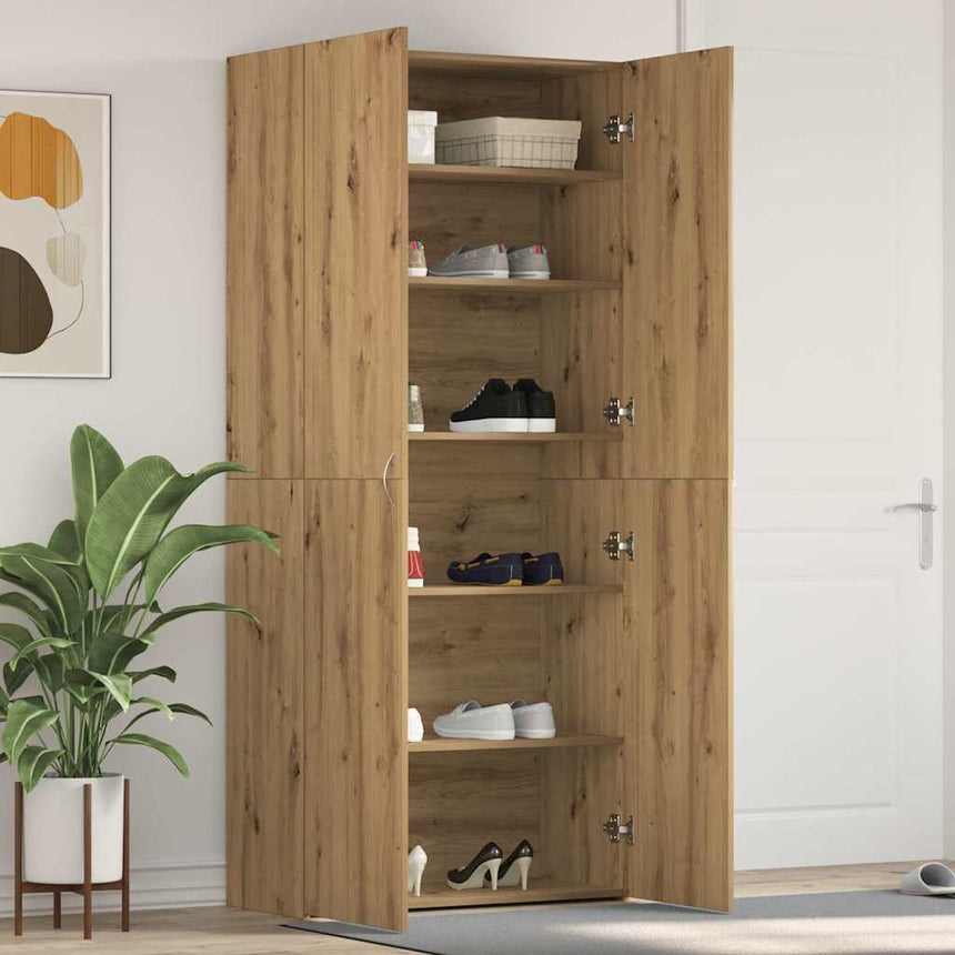 Schoenenkast Met Plank Grijs 80 X 35.5 X 180 Cm Bewerkt Hout