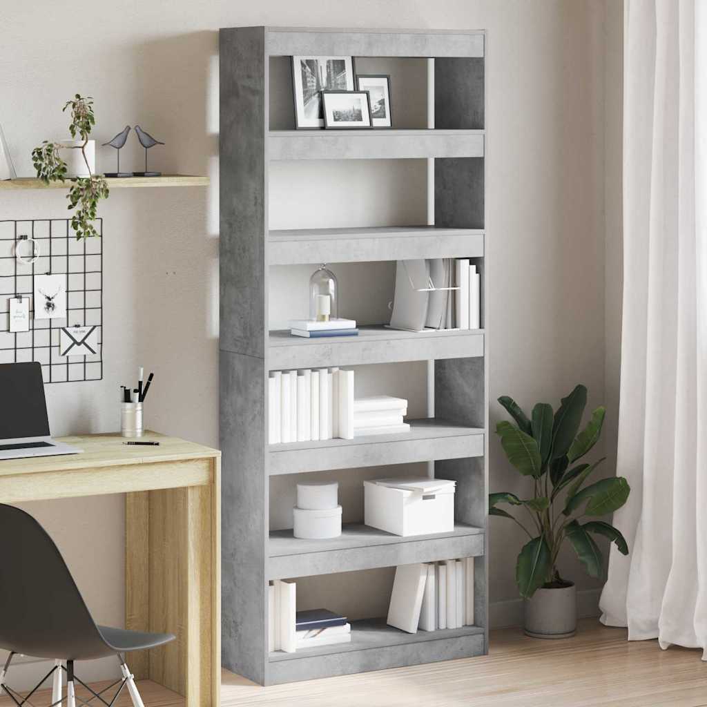 vidaXL Bibliothèque Gris béton 80 x 30 x 198 cm Bois d'ingénierie