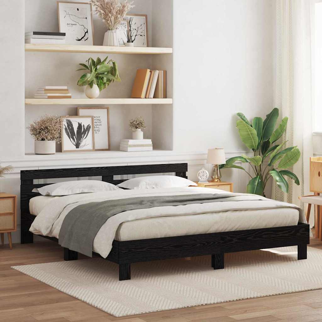vidaXL Cadre de lit avec LED Chêne noir 200 x 200 cm Bois d'ingénierie