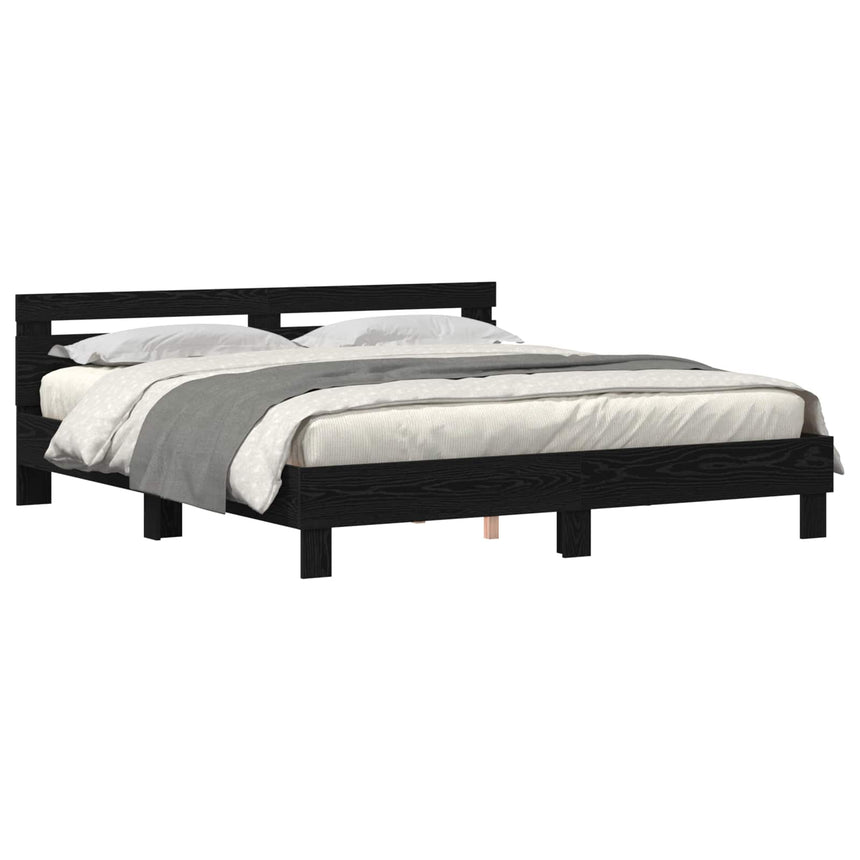 vidaXL Cadre de lit avec LED Chêne noir 200 x 200 cm Bois d'ingénierie