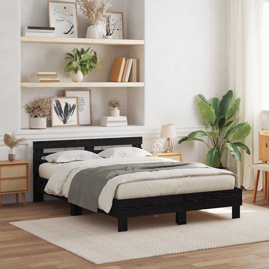 vidaXL Cadre de lit avec LED Chêne noir 150 x 200 cm Bois d'ingénierie