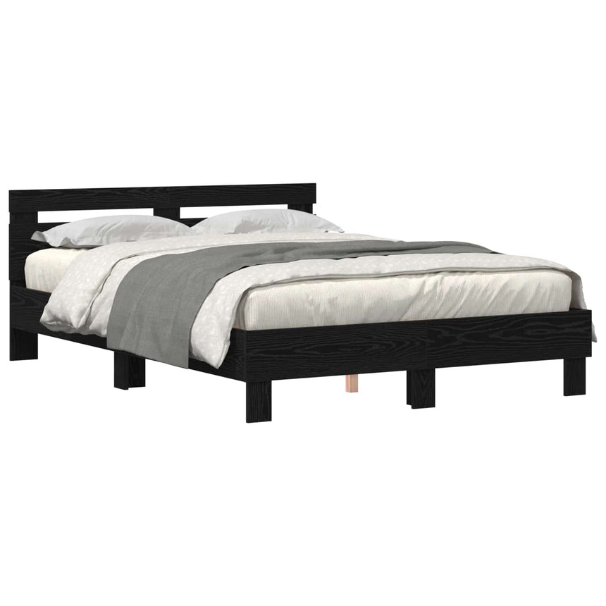 vidaXL Cadre de lit avec LED Chêne noir 140 x 190 cm Bois d'ingénierie
