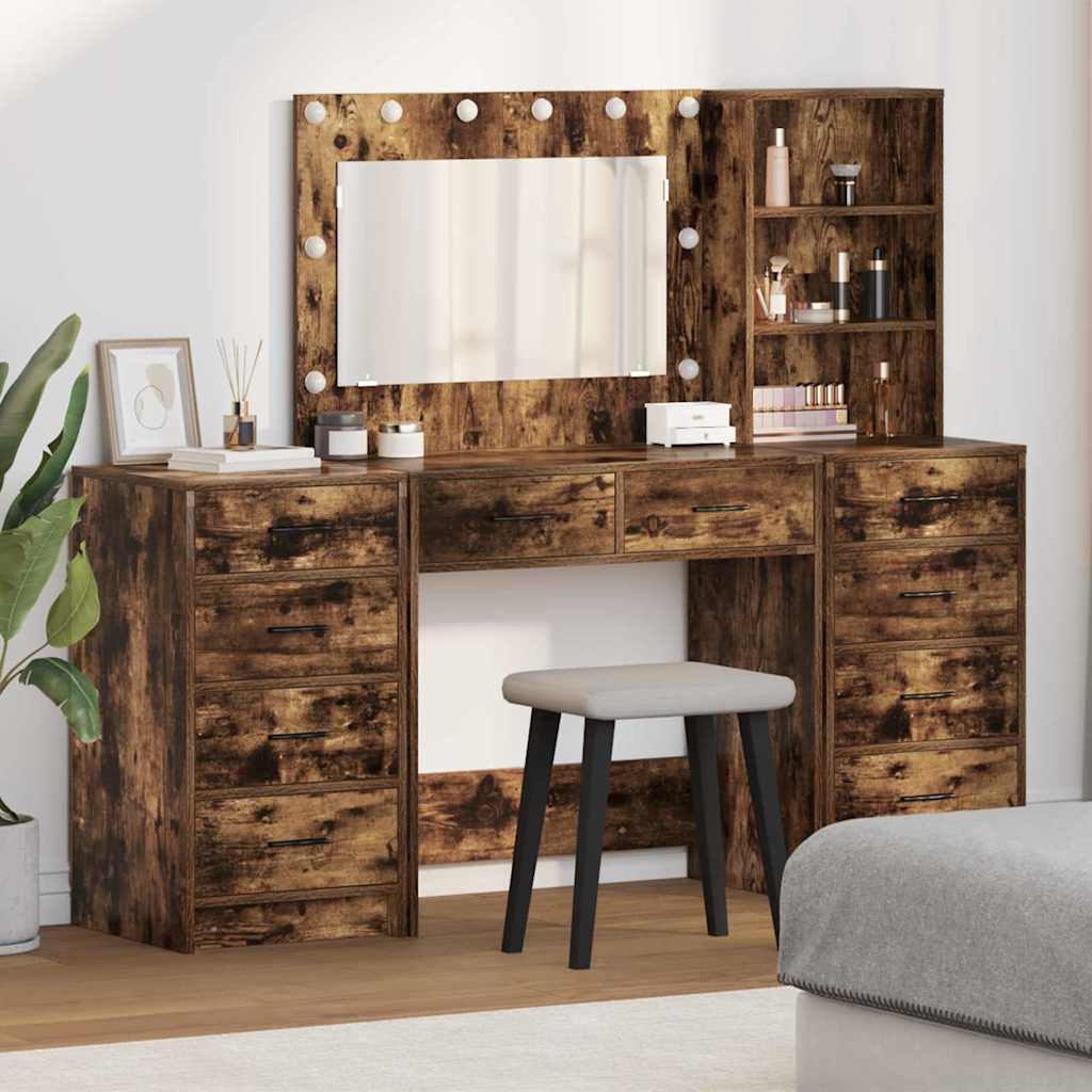 vidaXL Table de Toilette 3 pcs Chêne fumé Bois d'ingénierie