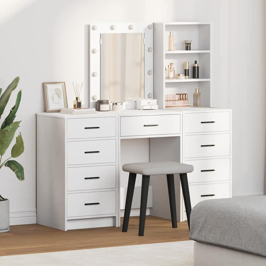 vidaXL Table de Toilette avec tiroir 3 pcs Blanc Bois d'ingénierie