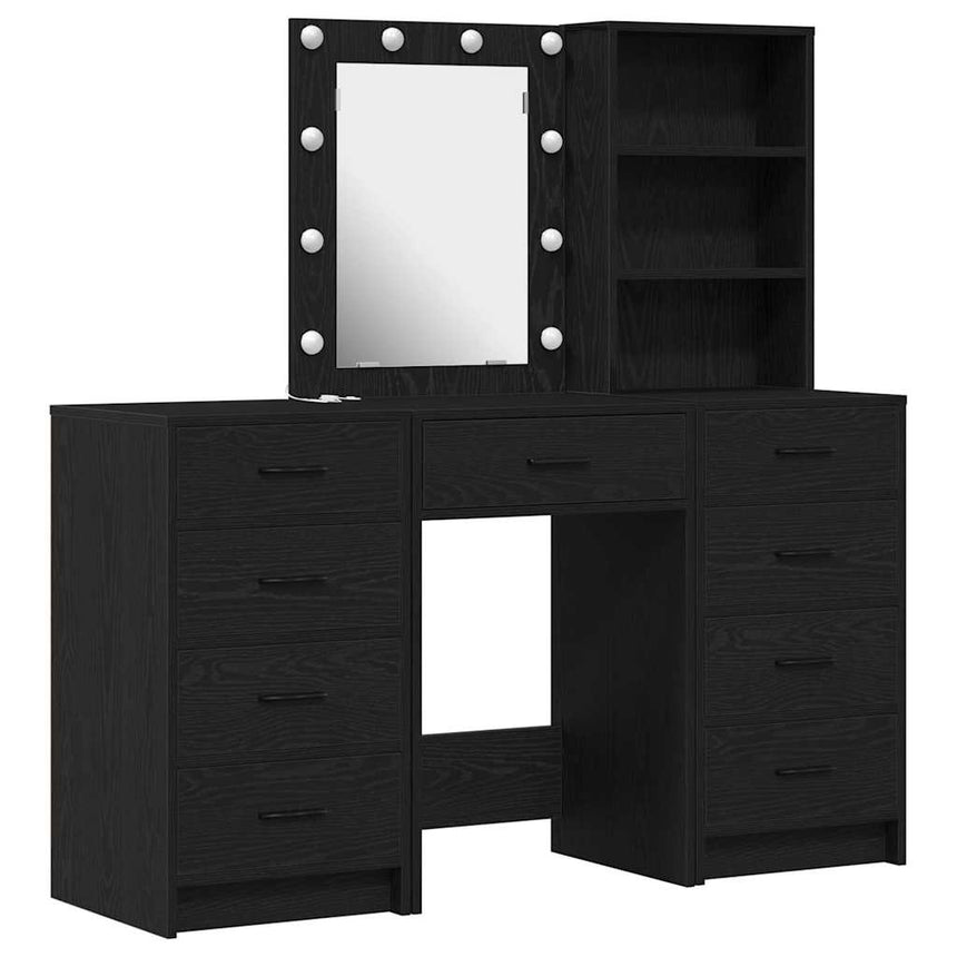 vidaXL Table de Toilette avec tiroir 3 pcs Noir Bois d'ingénierie