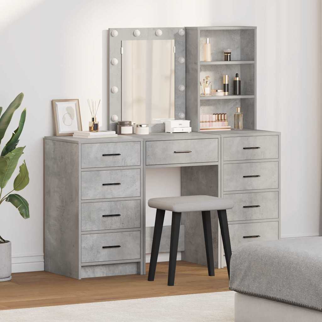 vidaXL Table de Toilette avec tiroir 3 pcs Gris Bois d'ingénierie