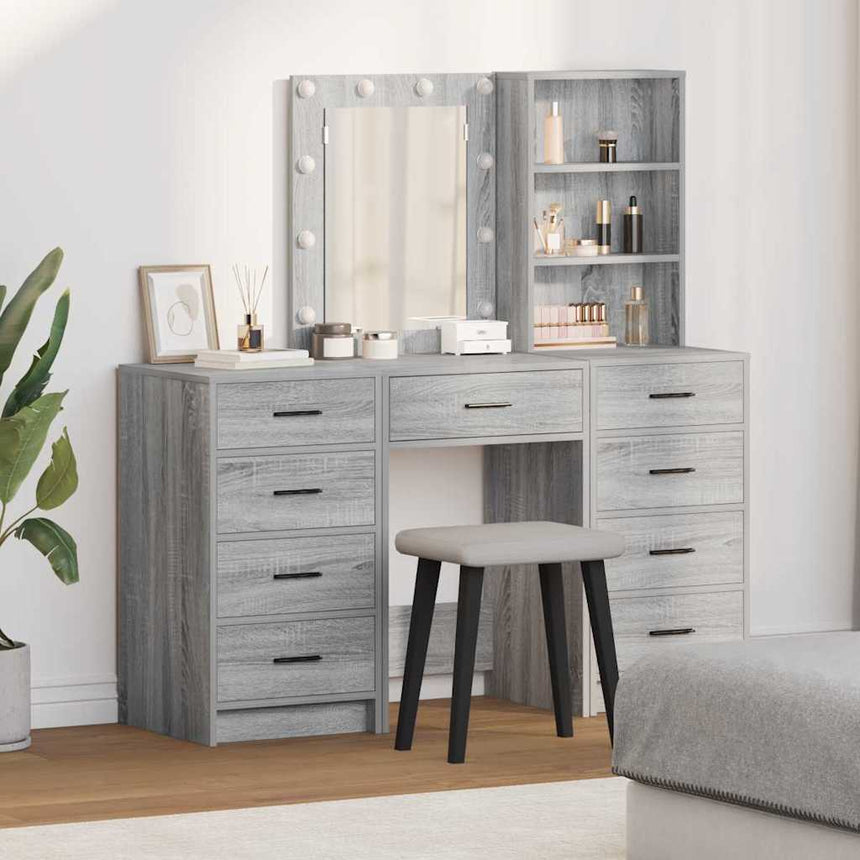 vidaXL Table de Toilette avec tiroir 3 pcs Gris Bois d'ingénierie