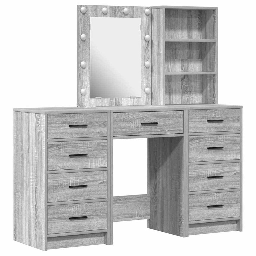 vidaXL Table de Toilette avec tiroir 3 pcs Gris Bois d'ingénierie