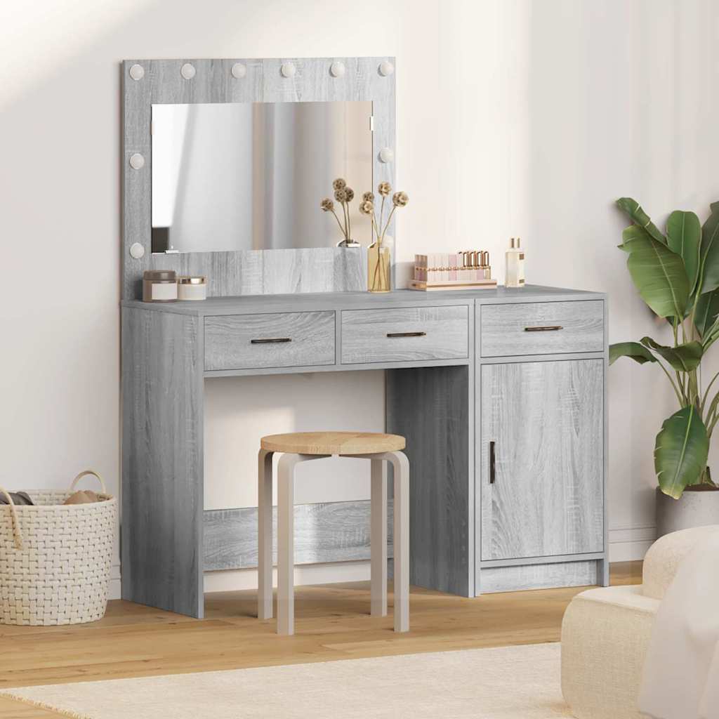 vidaXL Table de Toilette avec tiroir 2 pcs Gris Bois d'ingénierie