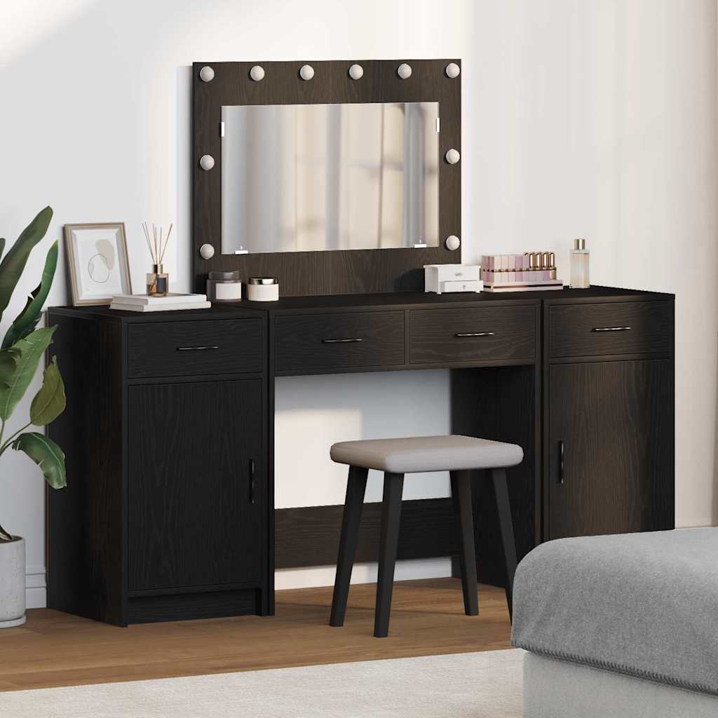 vidaXL Table de Toilette avec tiroir 3 pcs Noir Bois d'ingénierie