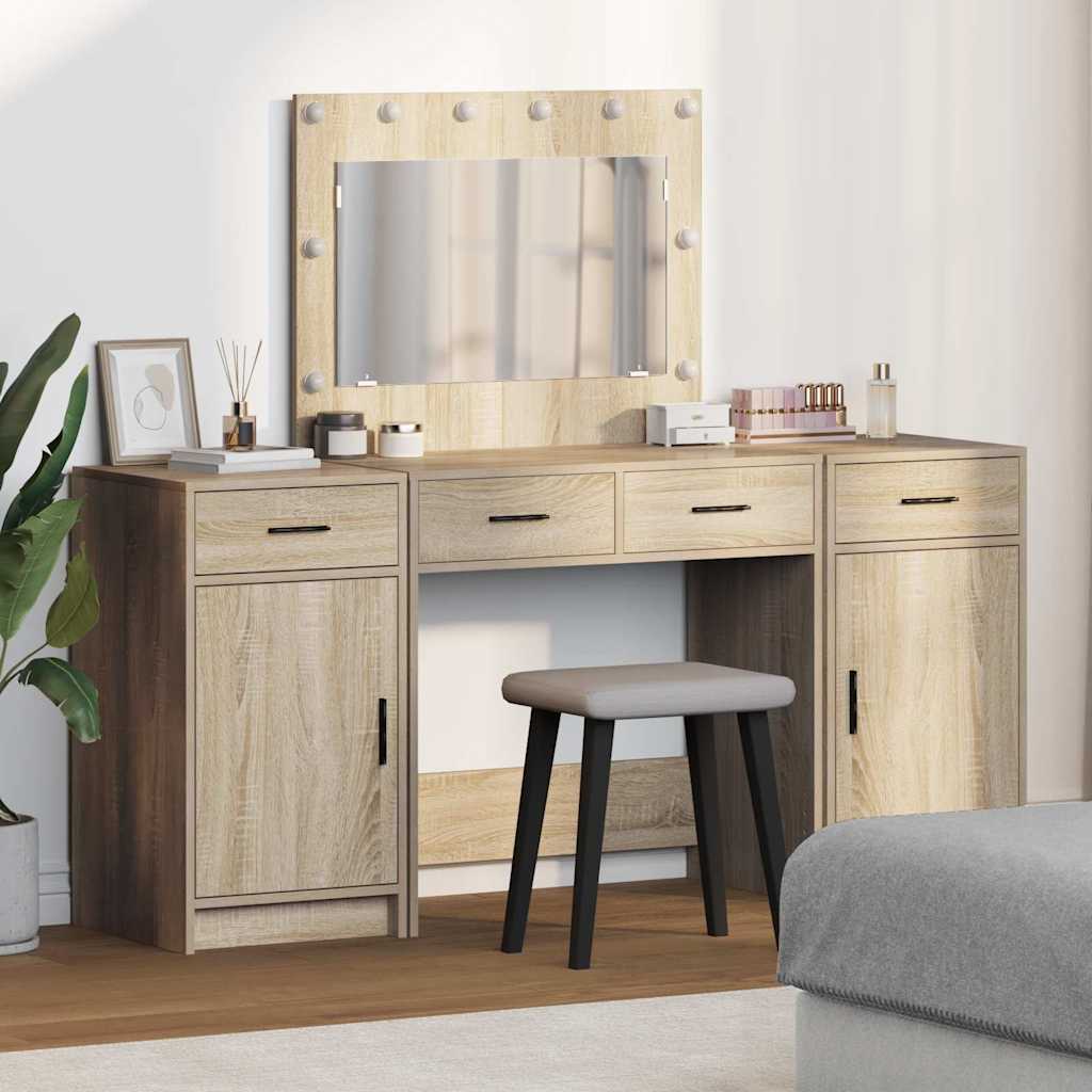 vidaXL Table de Toilette avec tiroir 3 pcs Marron Bois d'ingénierie