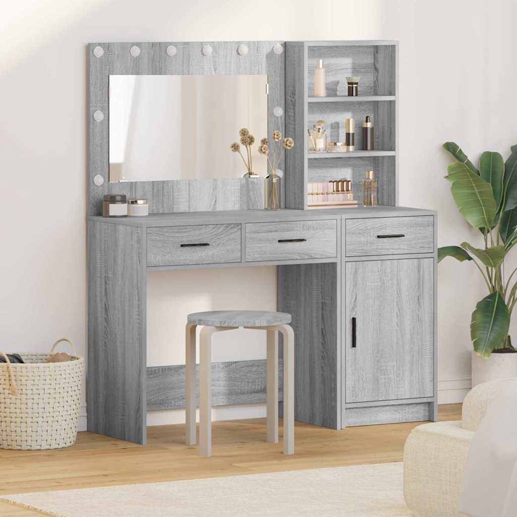 vidaXL Table de Toilette avec tiroir 2 pcs Gris Bois d'ingénierie