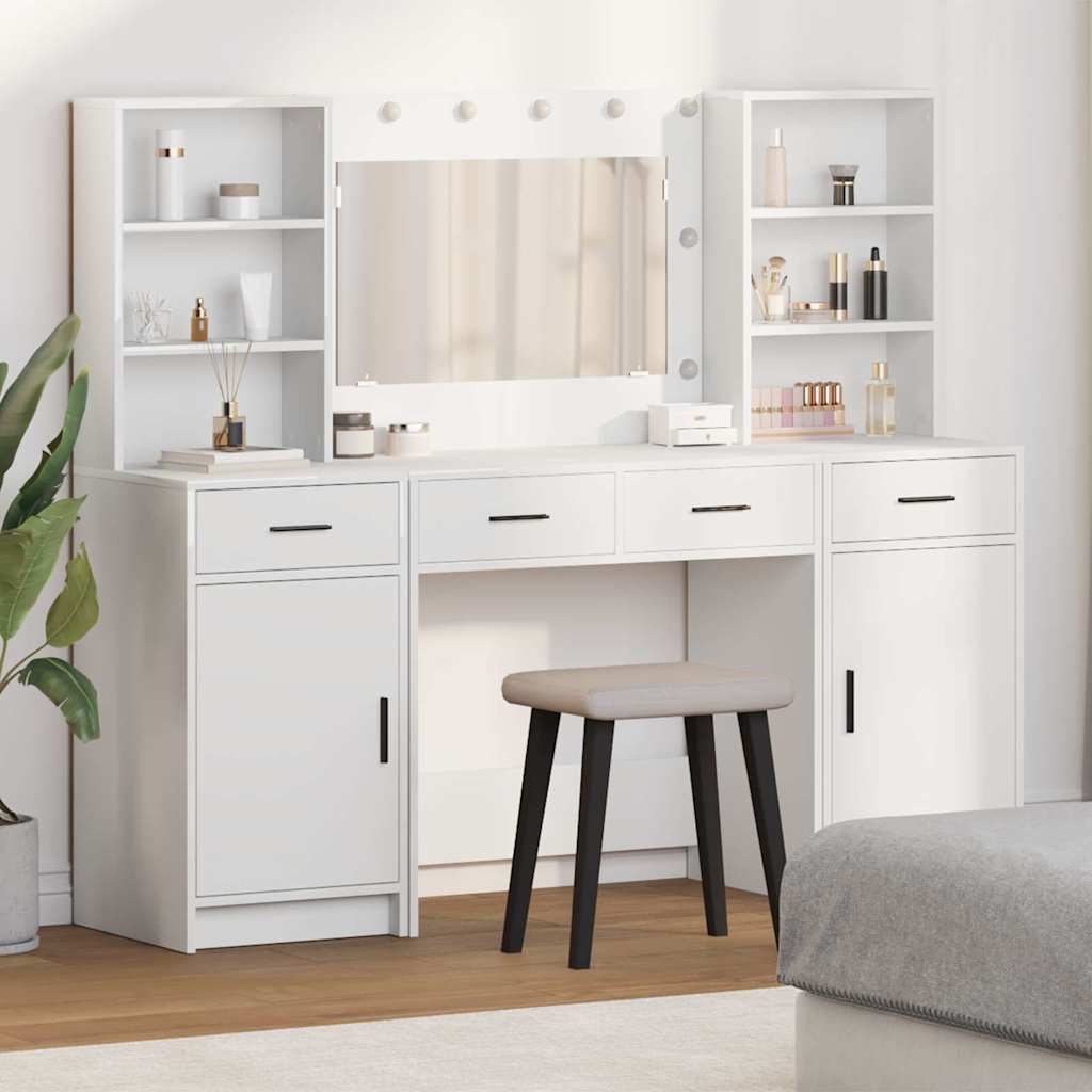 vidaXL Ensemble de Coiffeuse avec tiroir 3 pcs Blanc Bois d'ingénierie