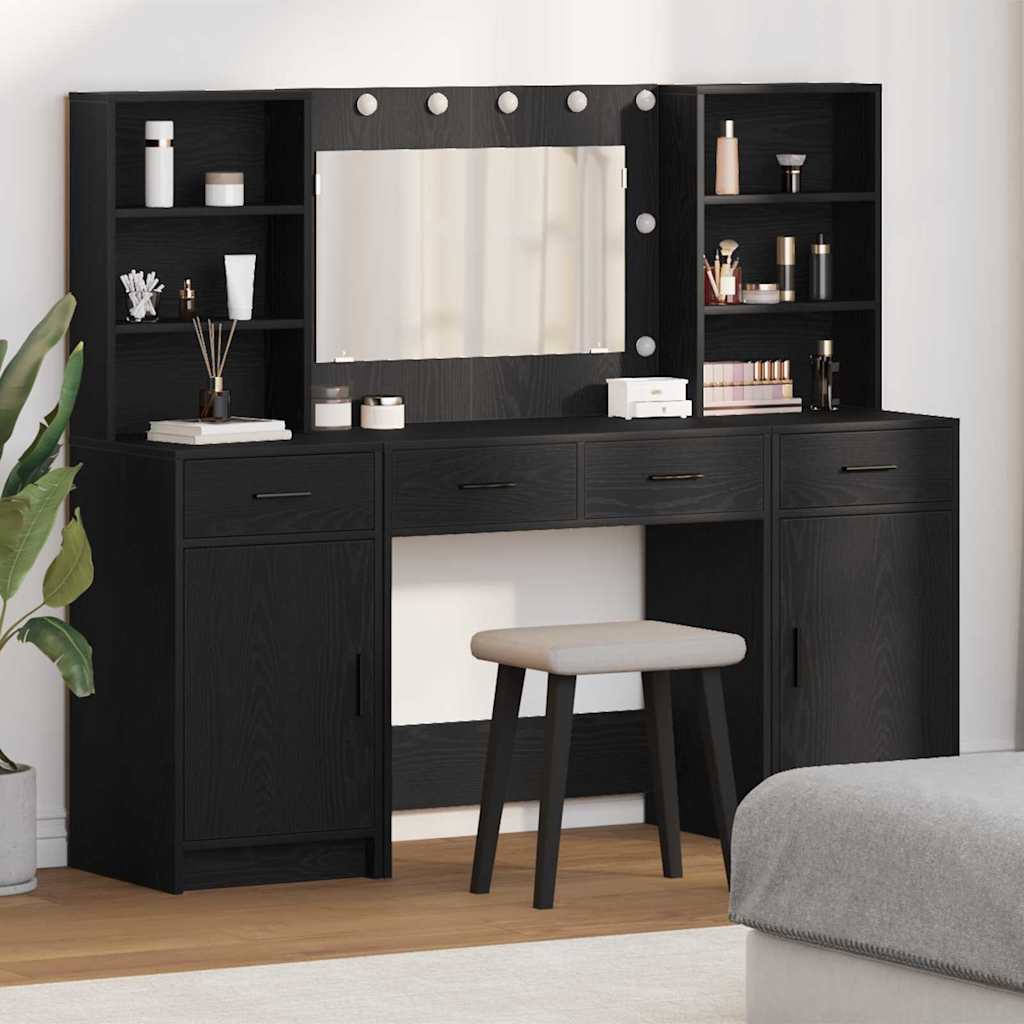 vidaXL Ensemble de Coiffeuse 3 pcs Chêne noir Bois d'ingénierie