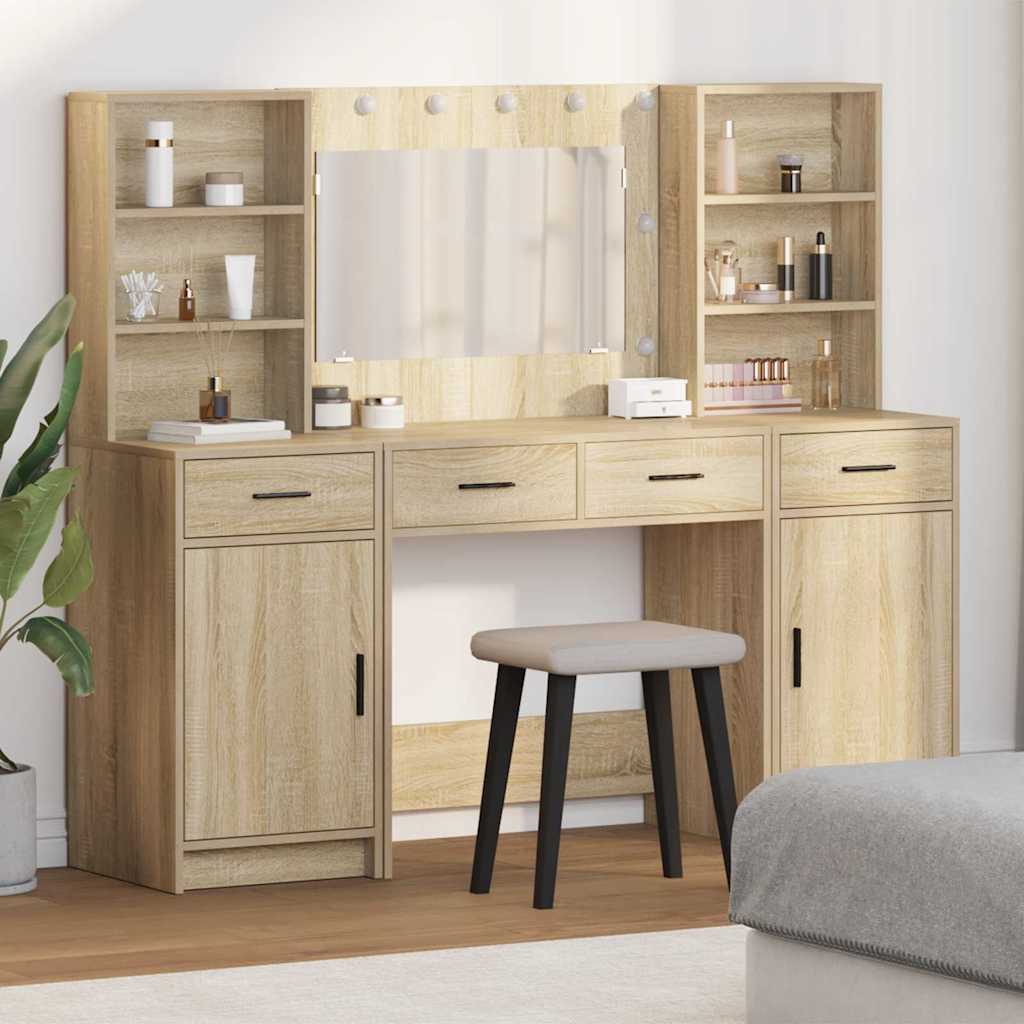 vidaXL Ensemble de Coiffeuse 3 pcs Chêne Sonoma Bois d'ingénierie