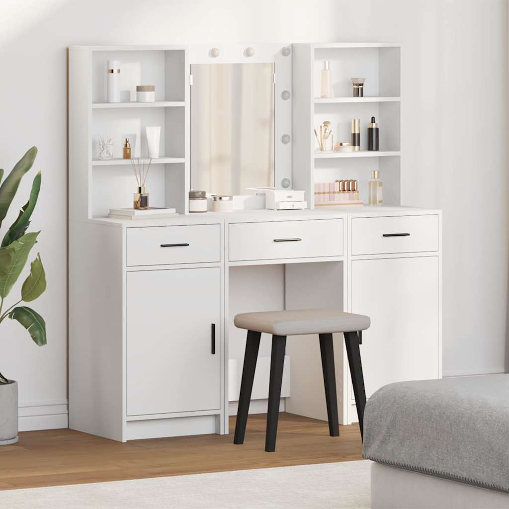 vidaXL Ensemble de Coiffeuse avec tiroir 3 pcs Blanc Bois d'ingénierie