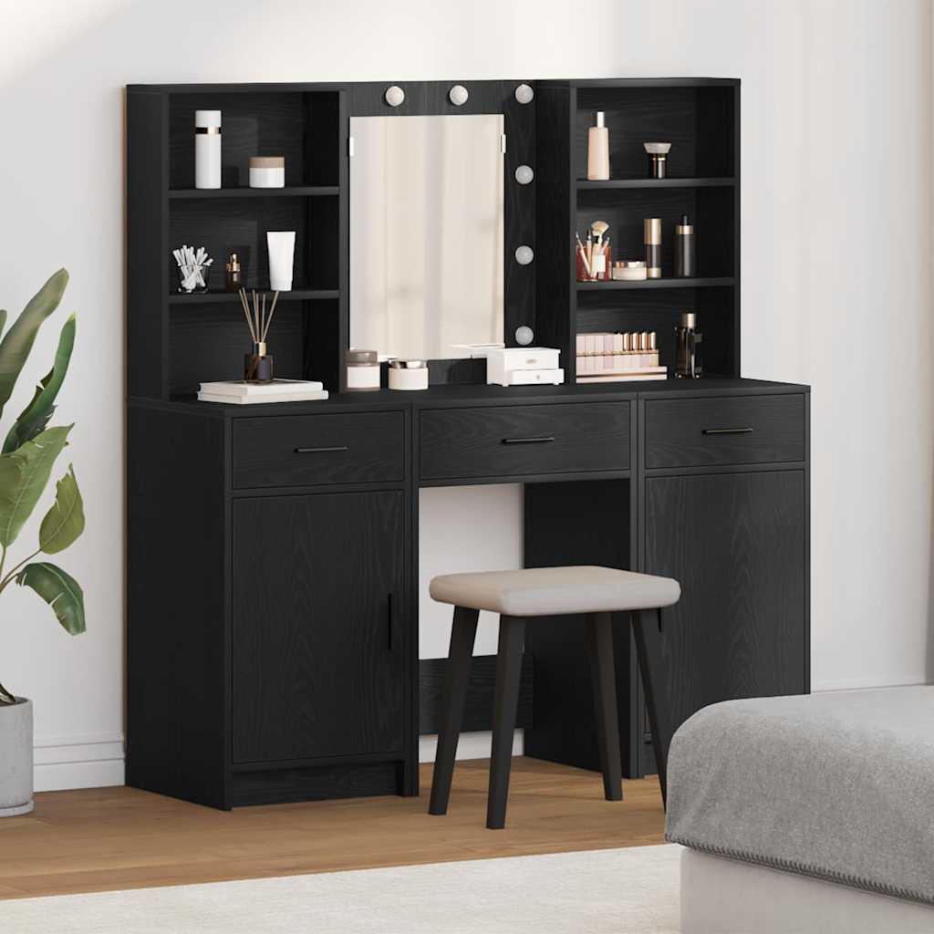 vidaXL Ensemble de Coiffeuse 3 pcs Chêne noir Bois d'ingénierie