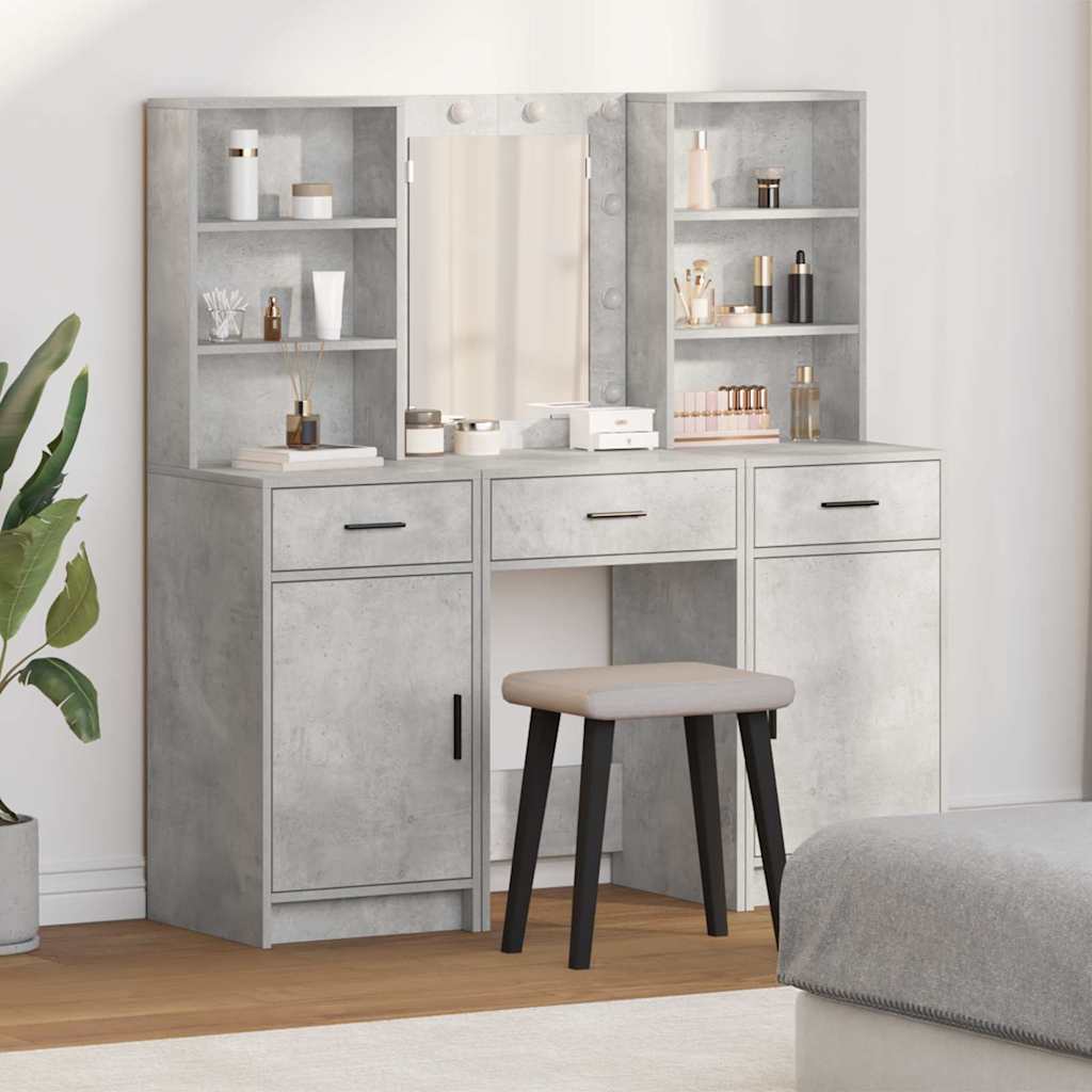 vidaXL Ensemble de Coiffeuse 3 pcs Gris béton Bois d'ingénierie
