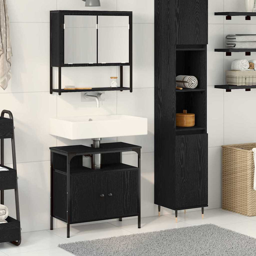 vidaXL Ensemble de mobilier de salle de bain avec étagère 2 pcs Noir