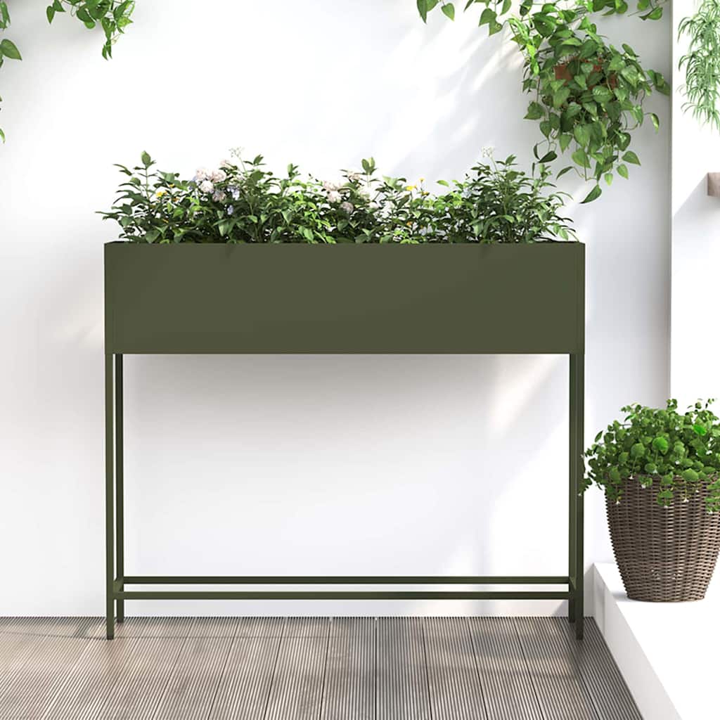 Verhoogde Tuin Plantenbak Olijfgroen 100 X 26 X 82 Cm Staal