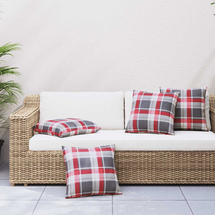 Bankkussens 4 Stuks Rood Geruit Patroon 50X50 Cm Stof